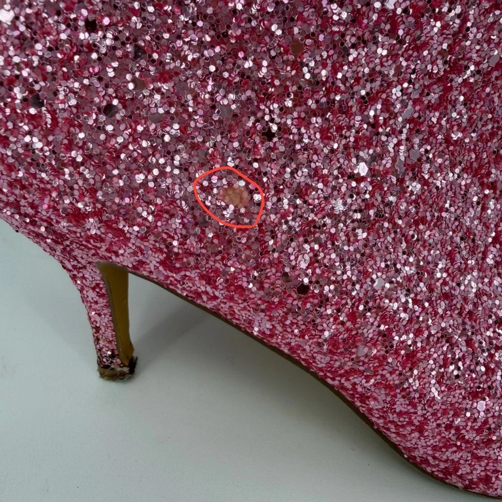 Allegra K Womens Pink Glitter Pointed Toe Kitten Heel Ankle Boots Size 9 Glam